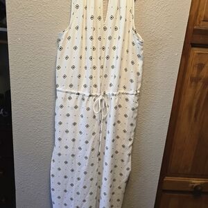 Maurices White and Black Patterned Jumpsuit